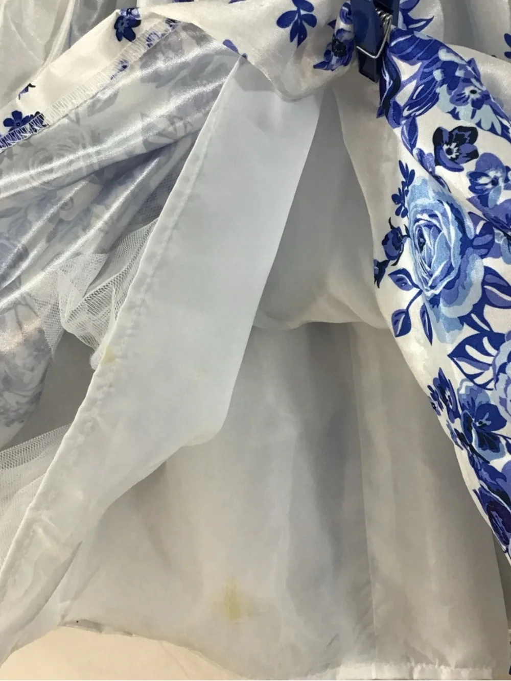 Girls Floral Ruffle-Front Petticoat Fancy   Blue & White Shantung Party‎ Dress